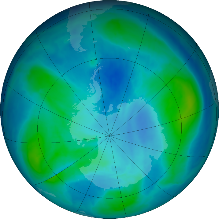 Antarctic ozone map for 01 March 2016